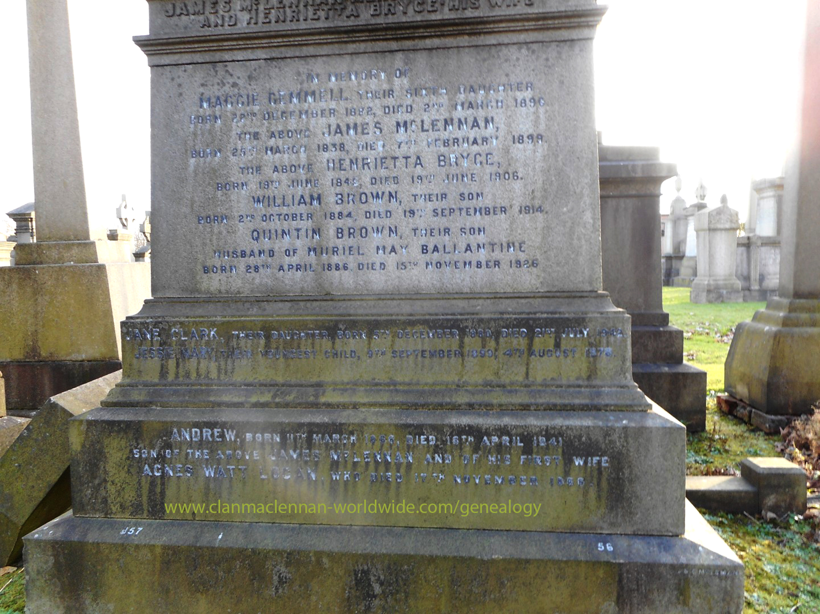 Photo of headstones/James McLennan 1838-1899 hdstn Glasgow Necropolis_detail